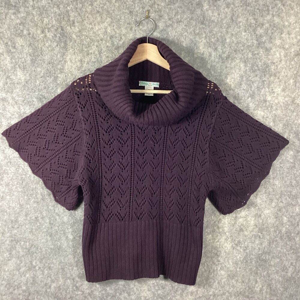 Vintage Suzie Kimono Pullover Sweater P Medium Purple Cowl Neck Scalloped Sleeve